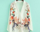 Lost in Kyoto Collection vintage style black green blue floral chiffon dress