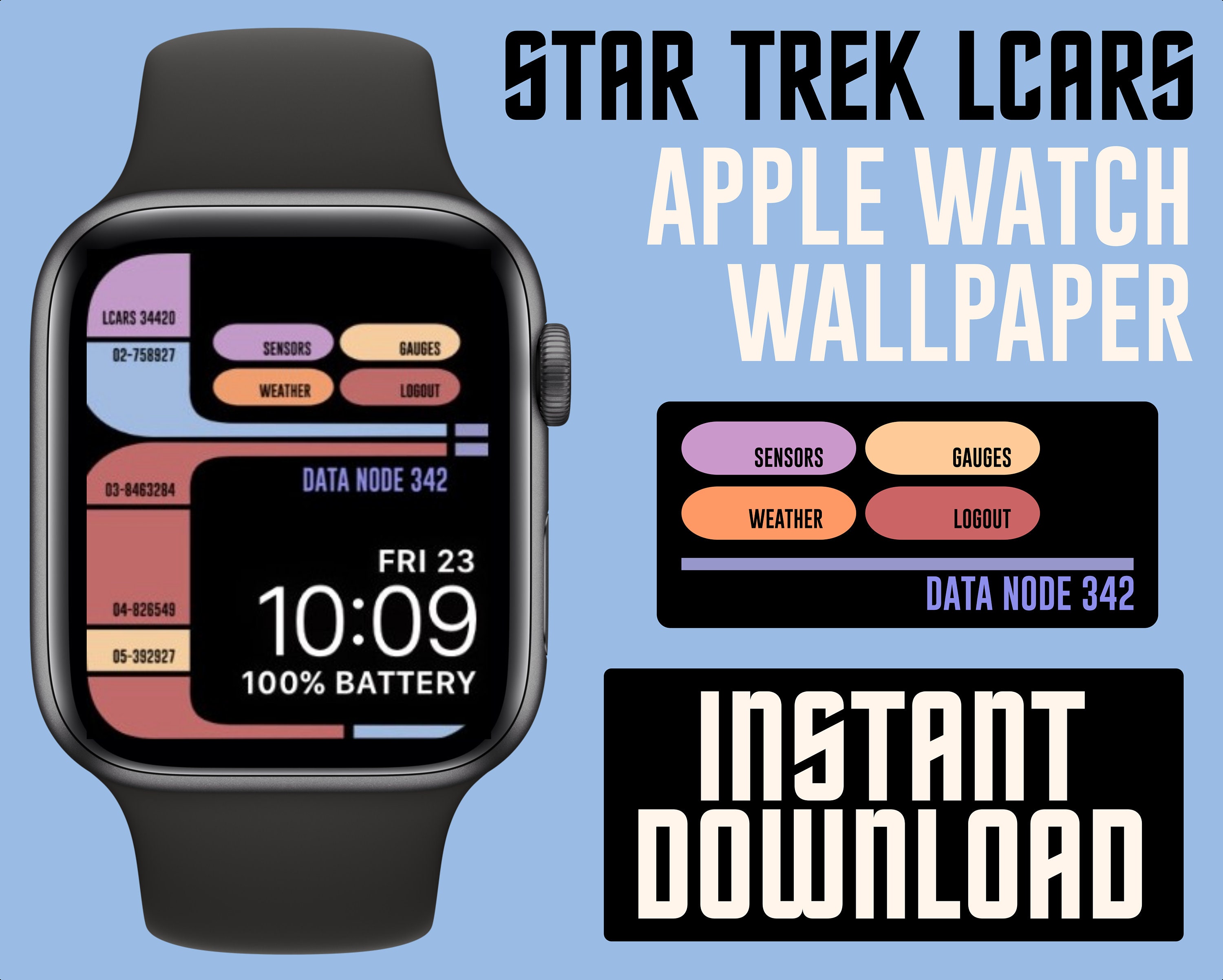 Star Trek Inspired Apple Watch Face Lcars Wallpaper Data Node Etsy