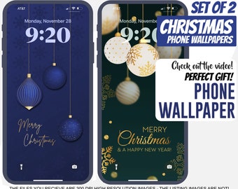 Set of 2 Christmas Phone Wallpapers | Gorgeous Ornaments set on Shades of Blue