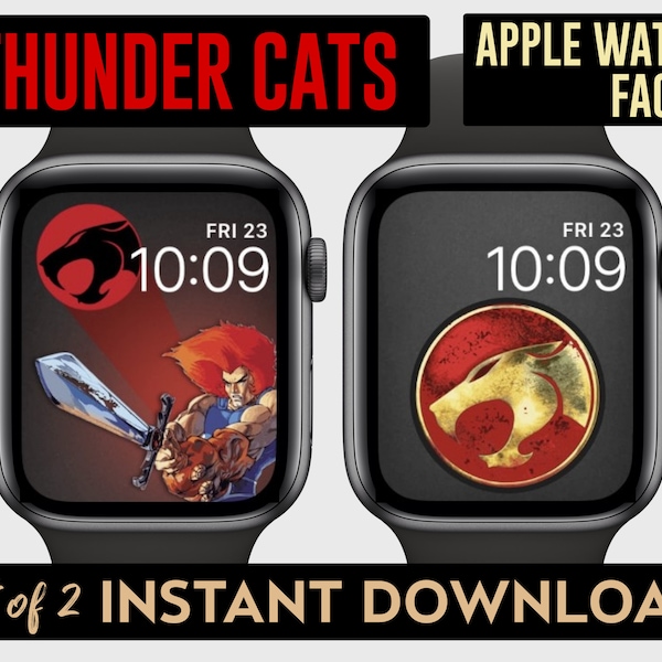 Set of 2 Thundercats Apple Watch Faces Wallpapers | Lion-o with his sword and the Thundercats Symbol