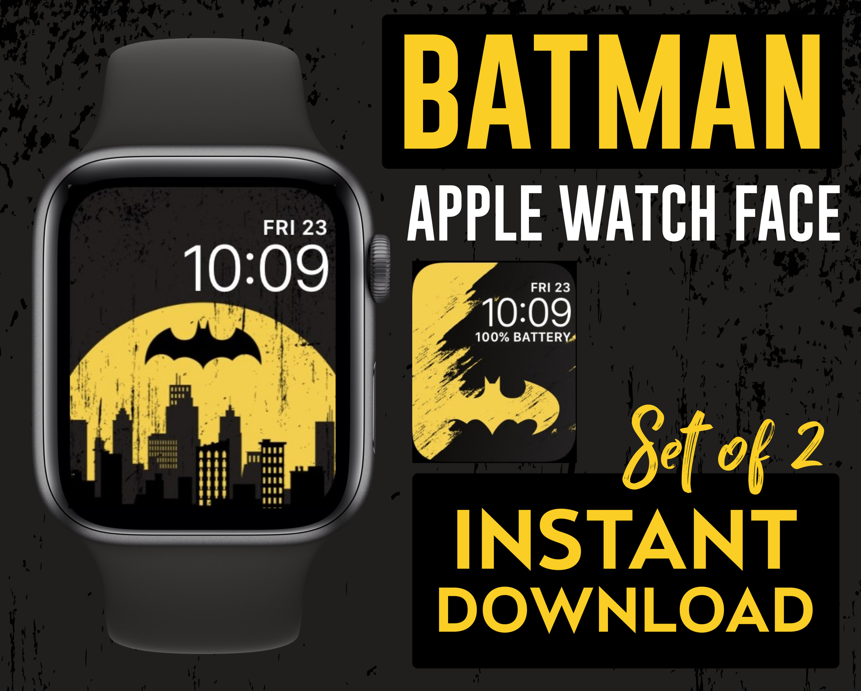 Set Of 2 Batman Logo Apple Watch Faces Wallpapers Super Hero Etsy Singapore