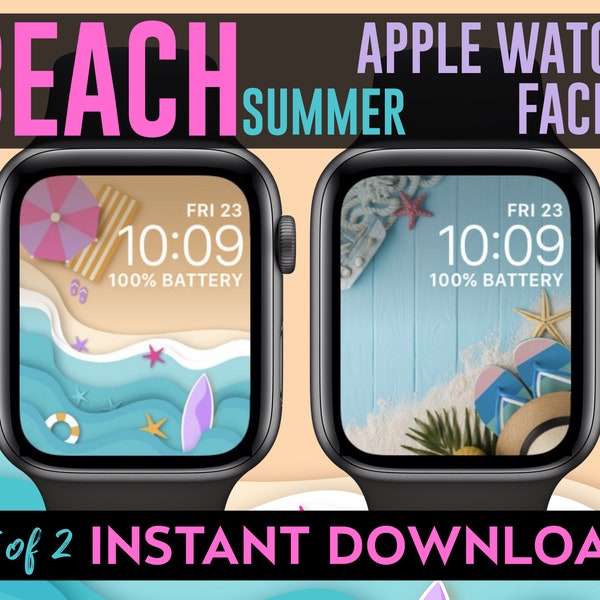 Set of 2 Summer Beach Themed Apple Watch Faces by Valo Creations | Perfect Summer faces, flip flops, and sunshine!