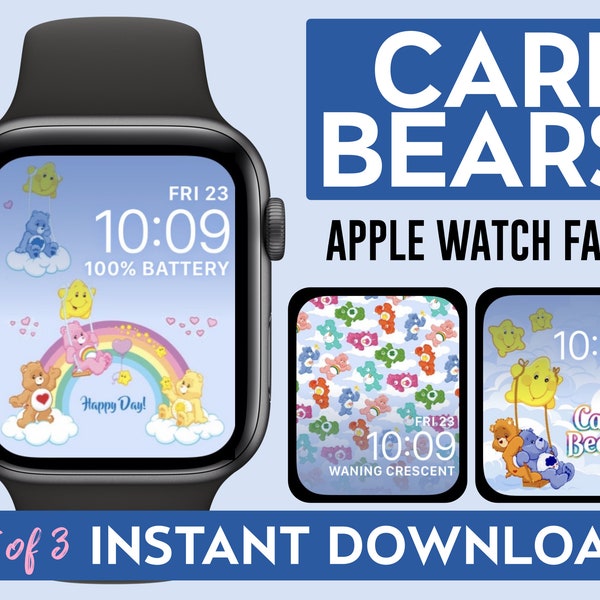 Set of 3 Care Bears Apple Watch Faces Wallpapers | Cheer Bear, Grumpy Bear, Tenderheart, Good Luck Bear & more!