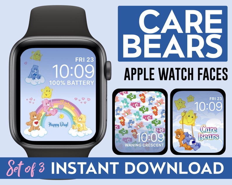 Set of 3 Care Bears Apple Watch Faces Wallpapers | Cheer Bear, Grumpy Bear, Tenderheart, Good Luck Bear & more! image 1