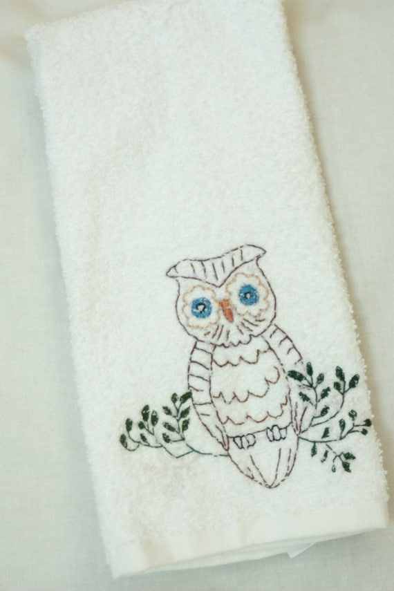 Items similar to Owl embroidered hand towel on Etsy