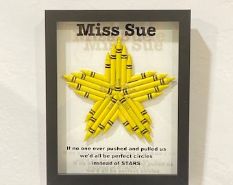 Crayon STAR, Framed Cut Crayon Art, Personalized Star art, Custom Teacher Appreciation gift, Custom baby gift, Small or large