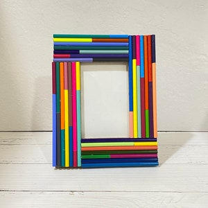 Upcycled Colored Pencil covered picture frame,  3.5"x5.5" opening Photo Frame, ready to ship