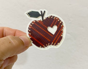 Apple Vinyl Decal /Colored Pencil Red Apple Sticker/ Cute Sticker/ teacher apple / MacBook Decal/ Laptop Sticker/ Water Bottle Sticker