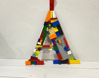 READY TO SHIP- Letter A- Building Brick Monogram , Building Blocks Initial, Colorful Brick Letter Wall Art