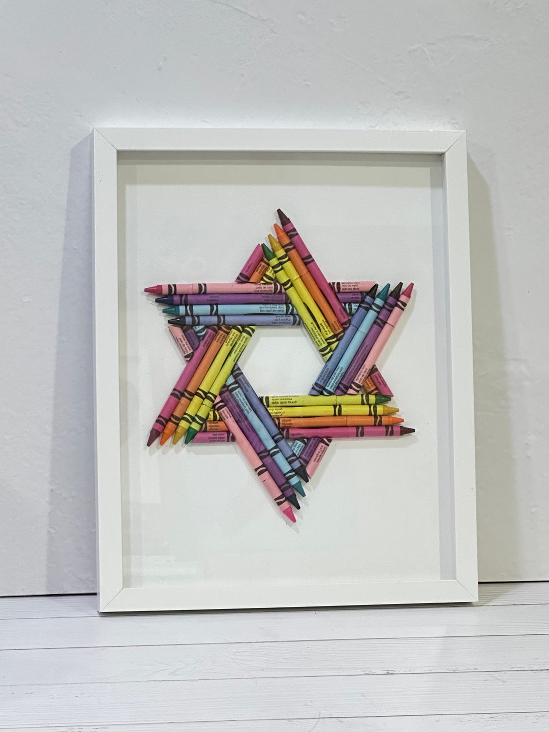 Star of David Crayon Art Large, Rainbow Jewish Star, Framed Star Wall ...