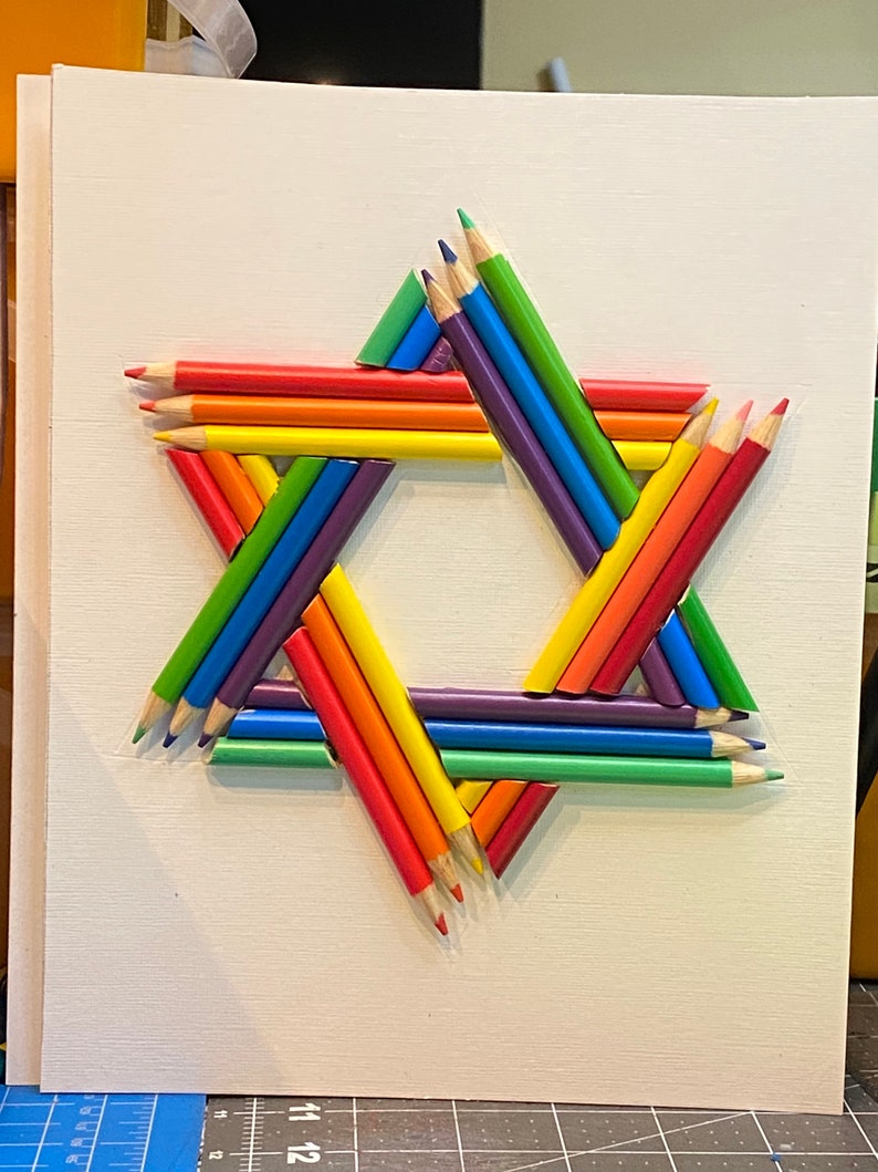 Star of David Art, Colored Pencil Star, Small or Large, Jewish Star Art, Framed Star Wall Art, Judaica, religious teachers gift image 3