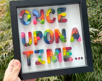Once Upon A Time, 8x8 square,  3D Wall Quote, Melted Crayon Word Art, Nursery Decor, colorful baby gift,  colorful quote