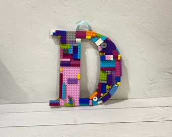 READY TO SHIP- Letter D- Building Brick Monogram , Building Blocks Initial, Colorful Brick Letter Wall Art