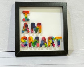 I am Smart, 8x8 square,  3D Wall Quote, Melted Crayon Word Art, Nursery Decor, colorful baby gift,  colorful quote