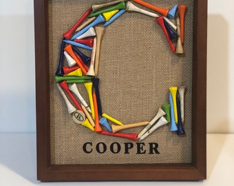 Golf Tee Wall Art, Gifts for him, Personalized Fathers Day Gift, Golf Tee Letter, Custom Golf Initial, 3D Golf Gift