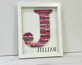 Custom Crayon Monogram Small // Pink & Purple // Baby Gift//  Personalized Baby Girl gift // Framed Crayon Letter //Handmade crayon gift