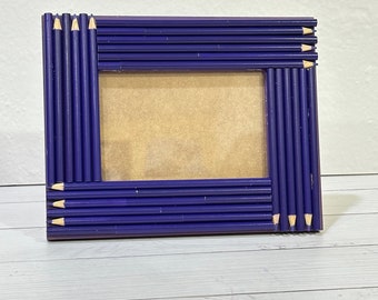 Colorful Picture Frame, Purple recycled colored pencils, 4x6 photo frame, teacher appreciation gift, baby gift photo frame