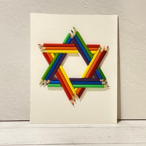 Star of David Art, Colored Pencil Star, Small or Large, Jewish Star Art, Framed Star Wall Art, Judaica, religious teachers gift image 2