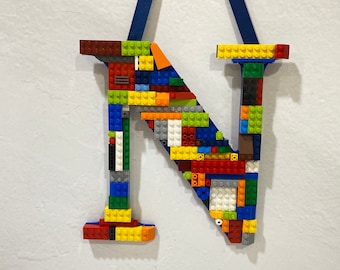 READY TO SHIP- Letter N- Building Brick Monogram , Building Blocks Initial, Colorful Brick Letter Wall Art