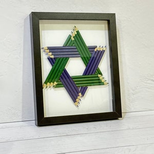 Star of David Art, Colored Pencil Star, Small or Large, Jewish Star Art, Framed Star Wall Art, Judaica, religious teachers gift image 1
