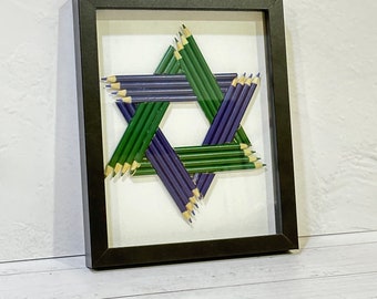 Star of David  Art, Colored Pencil Star, Small or Large,  Jewish Star Art, Framed Star Wall Art, Judaica, religious teachers gift