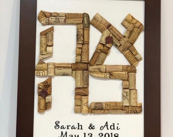 AHAVA, Custom Hebrew Word Wine Cork LOVE, Judaica Wall Art, Jewish wedding gift, Winecork Judaica Wall Art