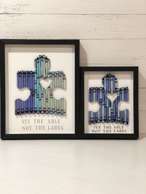 Autism Awareness Puzzle Piece Crayon Art Small Wall Art Etsy