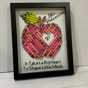 Crayon Apple Teacher Gift, Framed Crayon Personalized Apple, Heart, Custom Teacher Appreciation gift, Small 8 x 10