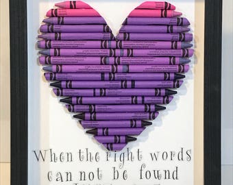 Cut Crayon Heart, Framed wall Art, Custom baby gift, Teacher appreciation gifts, personalized Crayon Hearts, Rainbow colors