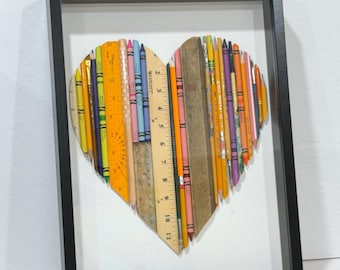 HEART made of recycled art supplies, Framed Heart art, 12x16 framed heart, teacher gift, artist gift, art studio decor, classroom art