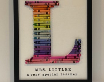 Custom Crayon Monogram, large Size Crayon Letter Framed. Crayon Teacher Gift