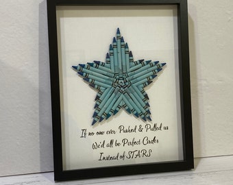 Blue Crayon STAR, wall Art, Ready to Ship, framed crayon gift, Teacher Gift, Crayon Baby Gift