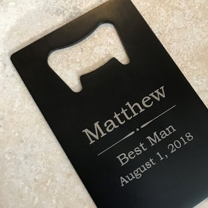 Personalized Credit Card Bottle Opener, Wallet Size Bottle Opener, Groomsmen Gift, Usher Gift, Boyfriend, Father, Beer Opener, Bottle Opener image 1