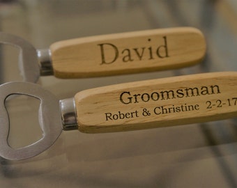 Personalized Bottle Opener, Groomsmen Gift, Wood Bottle Opener, Wedding Favors, Usher gifts, Beer Opener