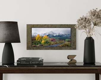 Colorado Snow Capped Mountain and Fall Foliage - Colorado 14er Mt. Sneffels - Natural Slate Wall, Desk, Table and Shelf Photo Plaque