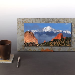Pikes Peak  - Colorado 14er Mountain - near Garden of the Gods - Colorado Springs - Natural Slate Wall, Desk, Table and Shelf Photo Plaque