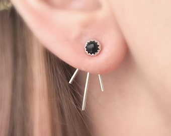 Trident Luxe Ear Jackets // Sterling Silver / Black Onyx / Spiky / Add On / Earring Jacket / Back / Spike / Stud / Spiked / Minimal / Modern