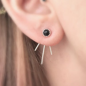 Trident Luxe Ear Jackets // Sterling Silver / Black Onyx / Spiky / Add On / Earring Jacket / Back / Spike / Stud / Spiked / Minimal / Modern