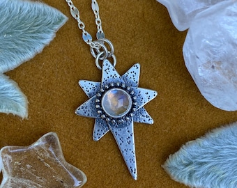 Rainbow Moonstone Stardust Necklace / 18” / Sterling Silver & Handmade!