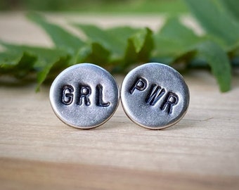 Sterling Silver GRL PWR Stud Earrings / Made-to-Order Handcrafted Jewelry