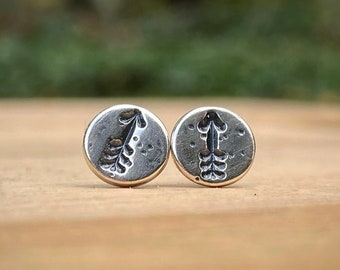 Stamped Arrow Studs / Sterling Silver Earrings / Minimalist Unisex Jewelry