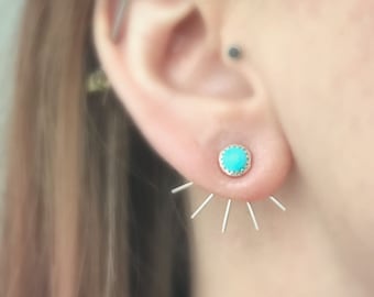 Turquoise Fan Ear Jackets / Sterling Silver / Spike Earring Jacket / Add On / Jacket Only / Back / Spike / Earring Jacket / Minimal / Modern