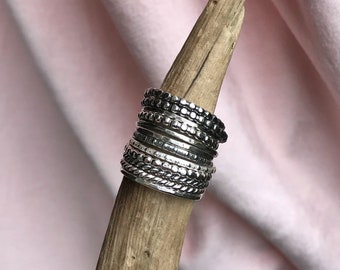 Sterling Silver Stacking Rings / Made to Order / Stacker Bands / Textured Oxidized Ring / Boho Jewelry