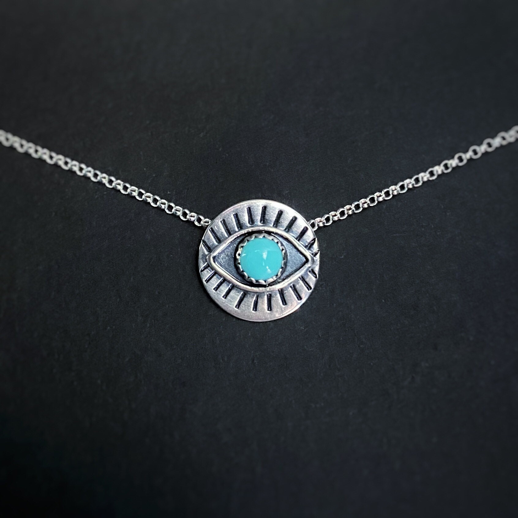 Turquoise Eyeball Necklace / Sterling Silver Evil Eye Pendant Etsy