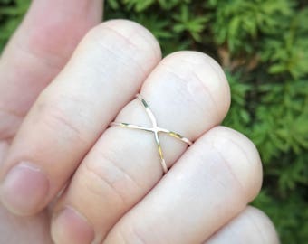 Equinox Ring / Sterling Silver Midi Ring / X Ring / Criss Cross Band