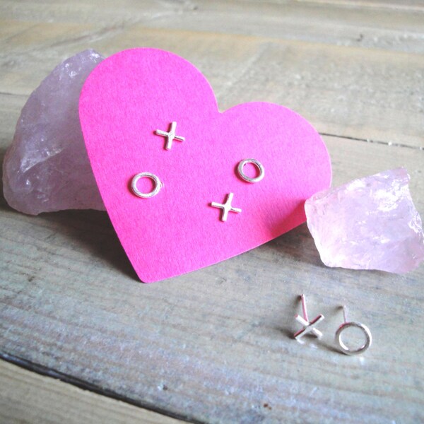 XO Studs // Sterling Silver / Stud Earrings / Posts / X / O / Mismatched / Hugs and Kisses / Minimal / Petite / Small / Modern / Metal