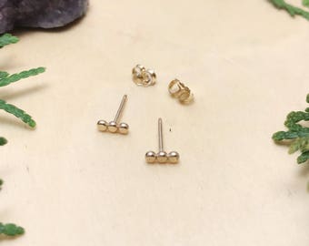 Gold Filled Bubble Bar Studs / Minimalist Gold Stud Earring / Bar Earrings / Dotted Stick Earrings / Line Studs / Minimal Modern Everyday