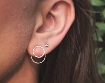 Sterling Silver Hammered Open Circle Ear Jackets / Made-to-Order Handcrafted Jewelry