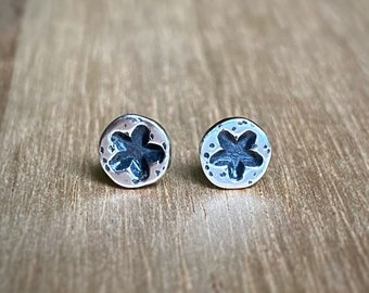 Tiny Stamped Star Stud Earrings / Sterling Silver