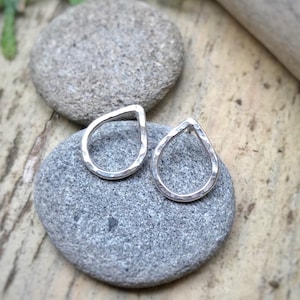 Sterling Silver Hammered Open Teardrop Stud Earrings / Made-to-Order Handcrafted Jewelry